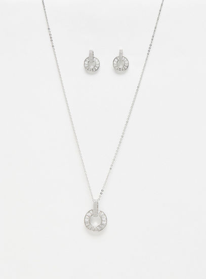 Stone Embellished Pendant Necklace and Earrings Set