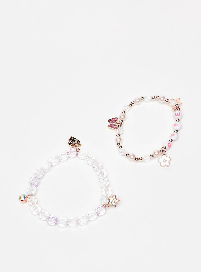 Set of 2 - Beaded Bracelet with Embellished Charms-Bangles & Bracelets-image-0