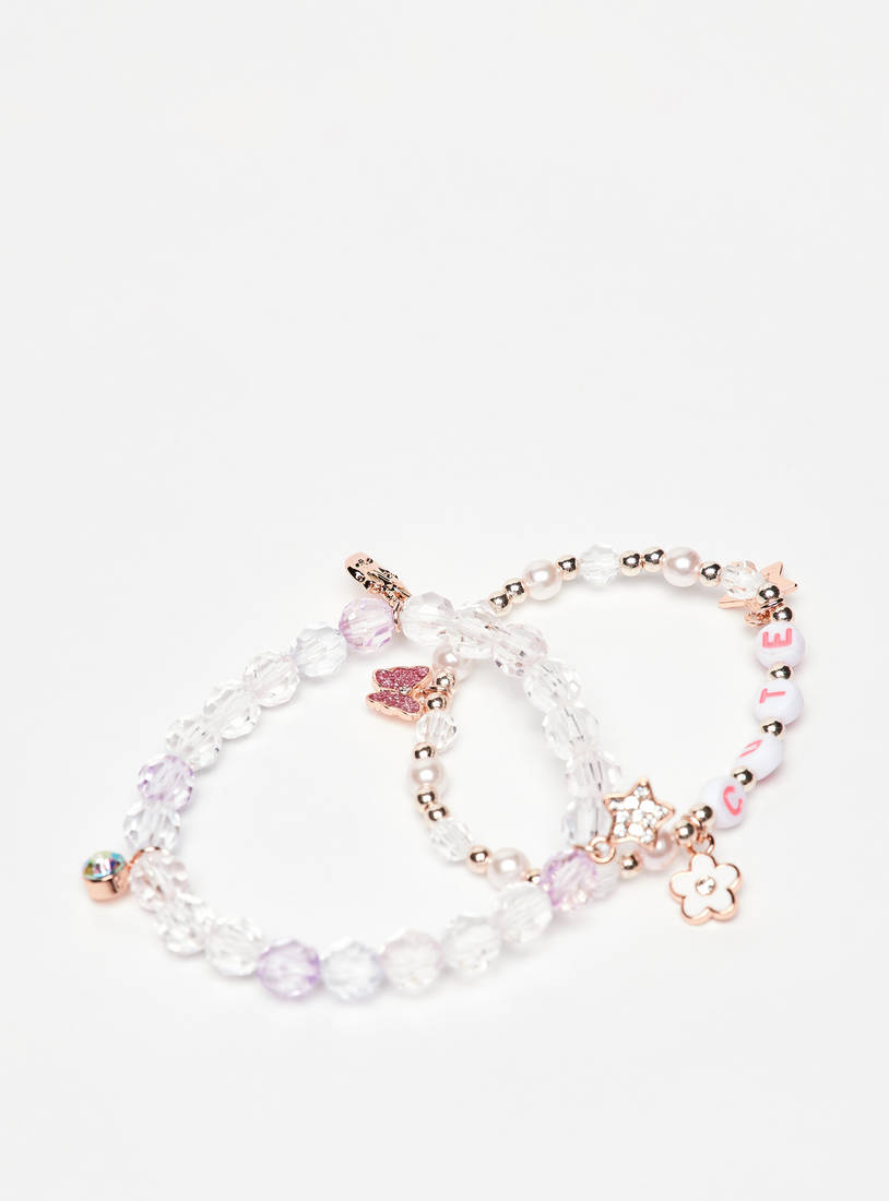 Set of 2 - Beaded Bracelet with Embellished Charms-Bangles & Bracelets-image-1