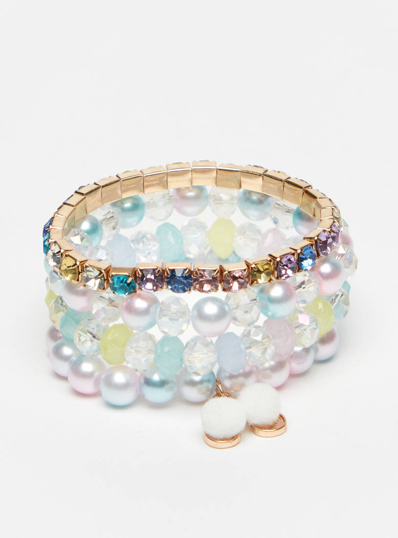 Set of 4 - Assorted Beads and Stone Studded Bracelet-Bangles & Bracelets-image-0