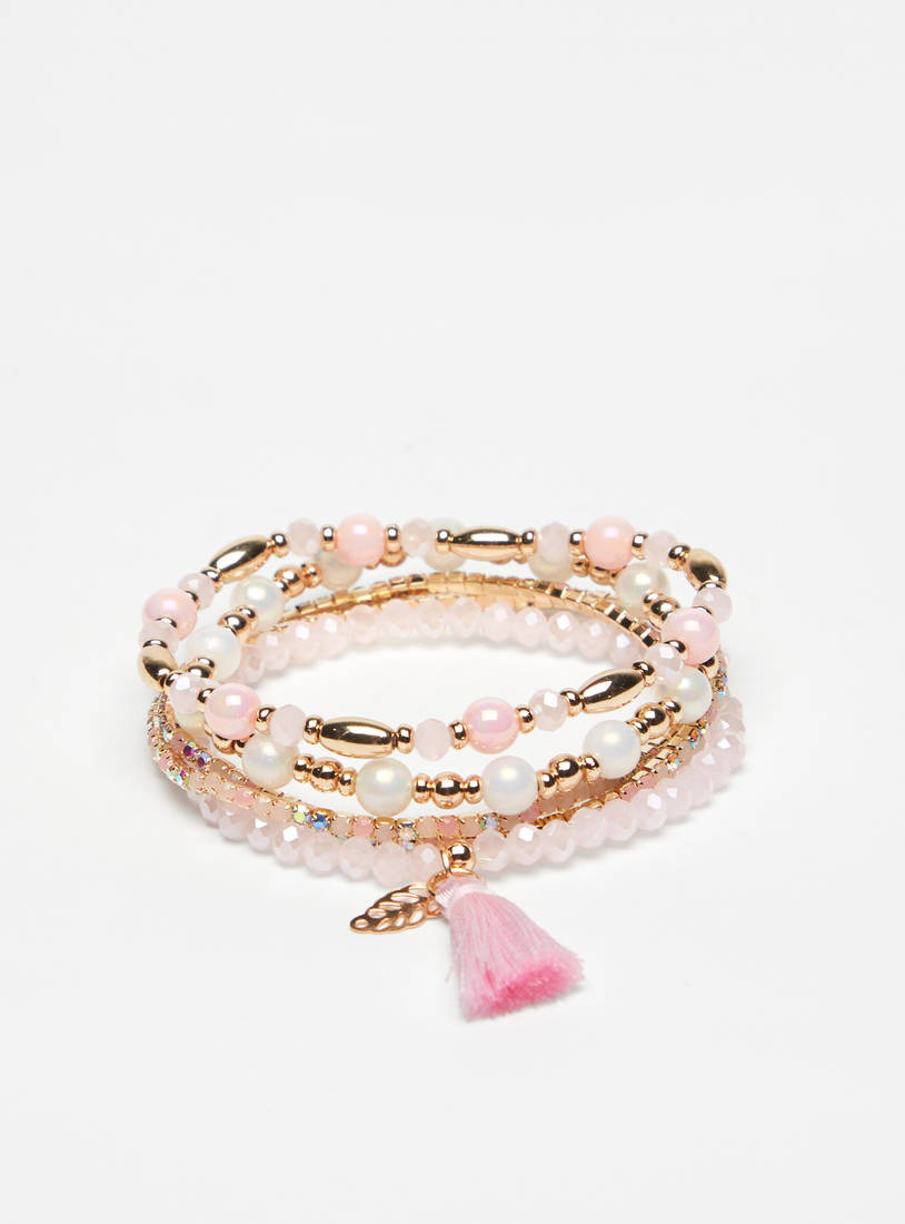 Set of 5 - Assorted Beads Bracelet with Tassel Charm-Bangles & Bracelets-image-0