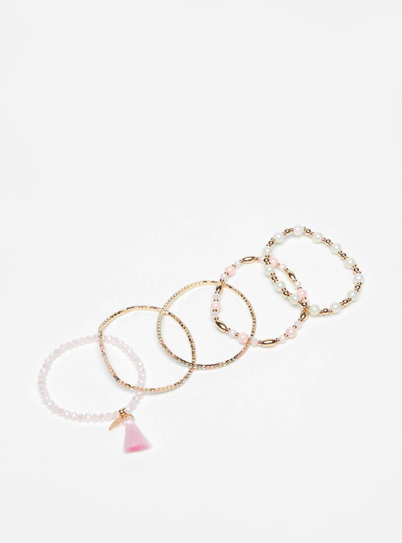 Set of 5 - Assorted Beads Bracelet with Tassel Charm-Bangles & Bracelets-image-1