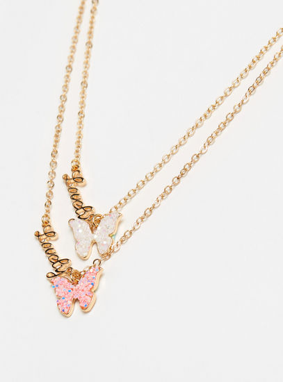Double Layer Necklace with Embellished Butterfly and Lovely Typography Pendant-Necklaces & Pendants-image-1