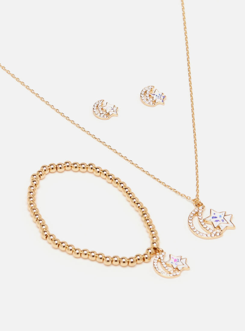 Embellished 3-Piece Necklace, Bracelet and Stud Earring Set-Sets-image-0