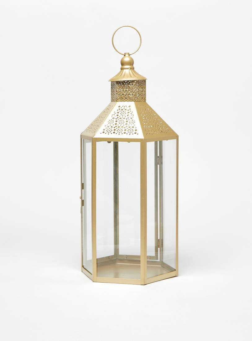 Metallic Decorative Candle Lantern - 20x17.5x46.5 cm-Home Décor-image-0