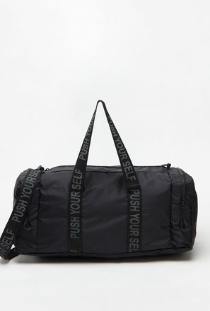 Solid Duffle Bag with Detachable Strap and Zip Closure
