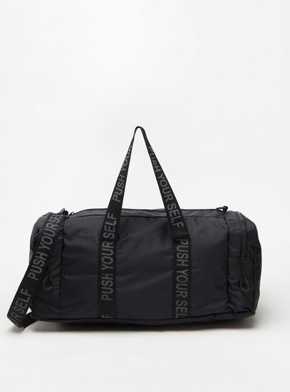 Solid Duffle Bag with Detachable Strap and Zip Closure-Bags-image-0