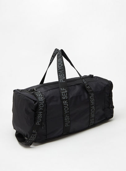 Solid Duffle Bag with Detachable Strap and Zip Closure-Bags-image-1