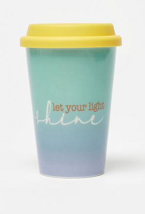 Slogan Print Ceramic Mug with Silicone Lid - 380 ml
