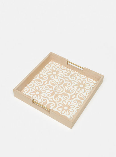 Floral Print Wooden Tray with Handles