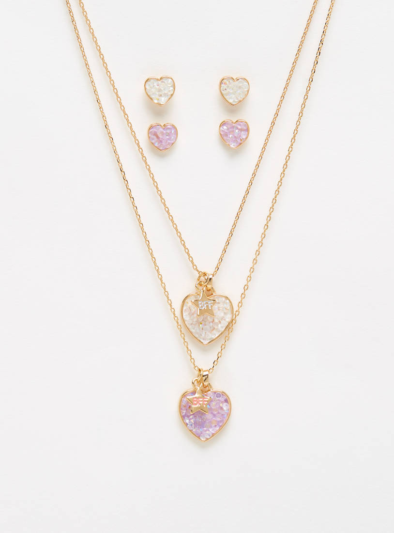 Embellished 4-Piece Pendant Necklace and Stud Earrings Set-Sets-image-0