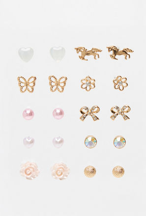 Set of 10 - Assorted Stud Earrings-mxkids-accessories-girls-jewellery-earrings-1