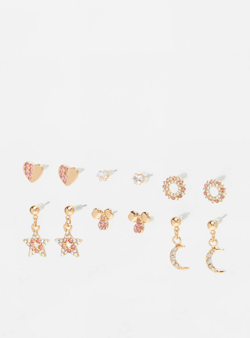 Set of 6 - Metallic Embellished Earrings with Pushback Closure-Earrings-image-1