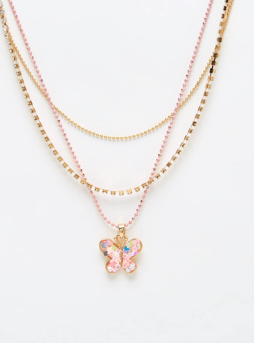 Butterfly Studded Necklace and Earrings Set-Sets-image-1