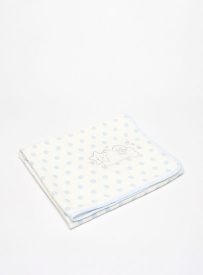 Star and Cloud Applique Dot Print Baby Blanket - 100x75 cms