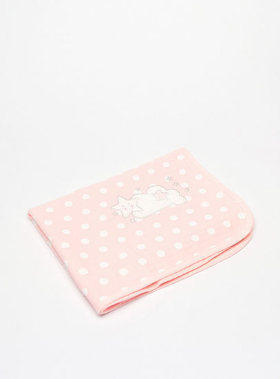 Star and Cloud Applieque Dot Print Baby Blanket - 100x75 cms