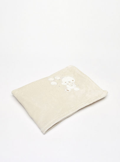 Bear Applique Plush Baby Blanket - 100x75 cms