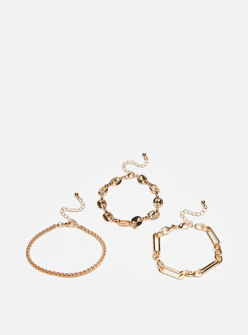 Set of 3 - Metallic Bracelet with Lobster Clasp Closure-Bangles & Bracelets-image-0