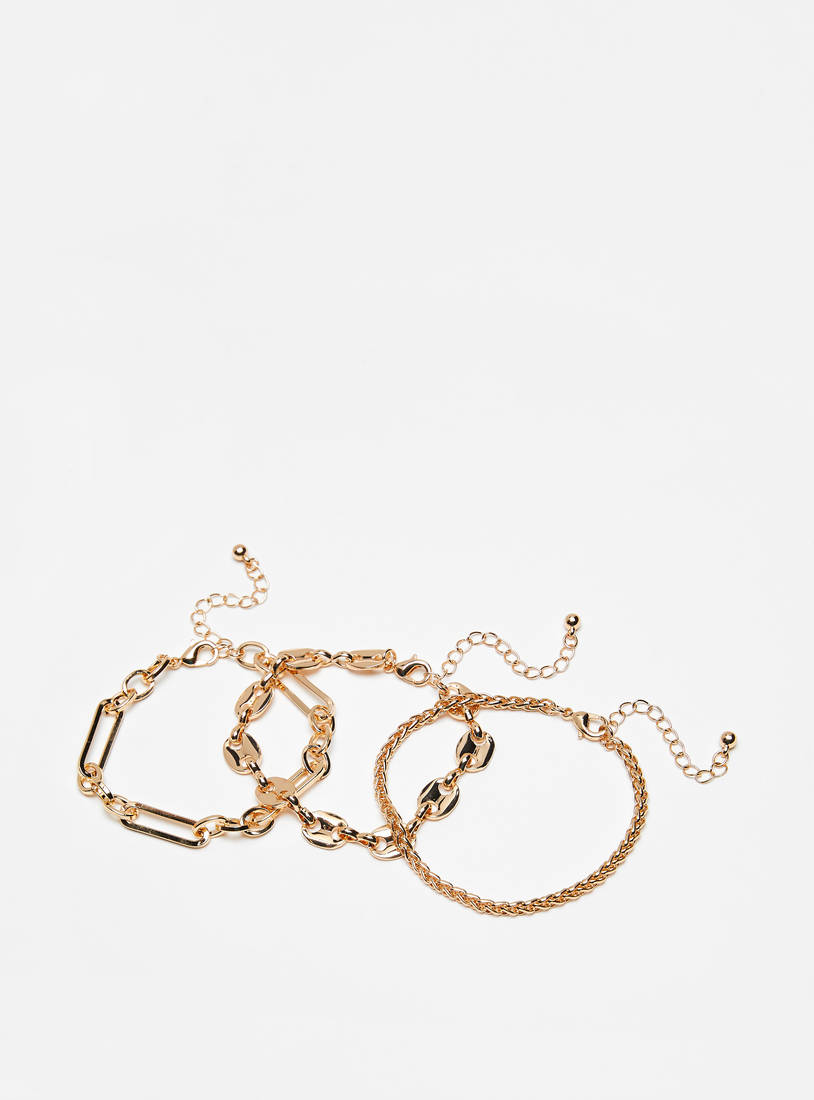 Set of 3 - Metallic Bracelet with Lobster Clasp Closure-Bangles & Bracelets-image-1