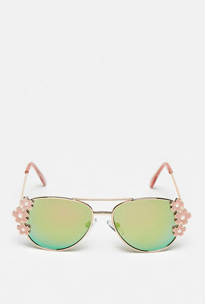 Flower Accent Tinted Sunglasses with Nose Pads