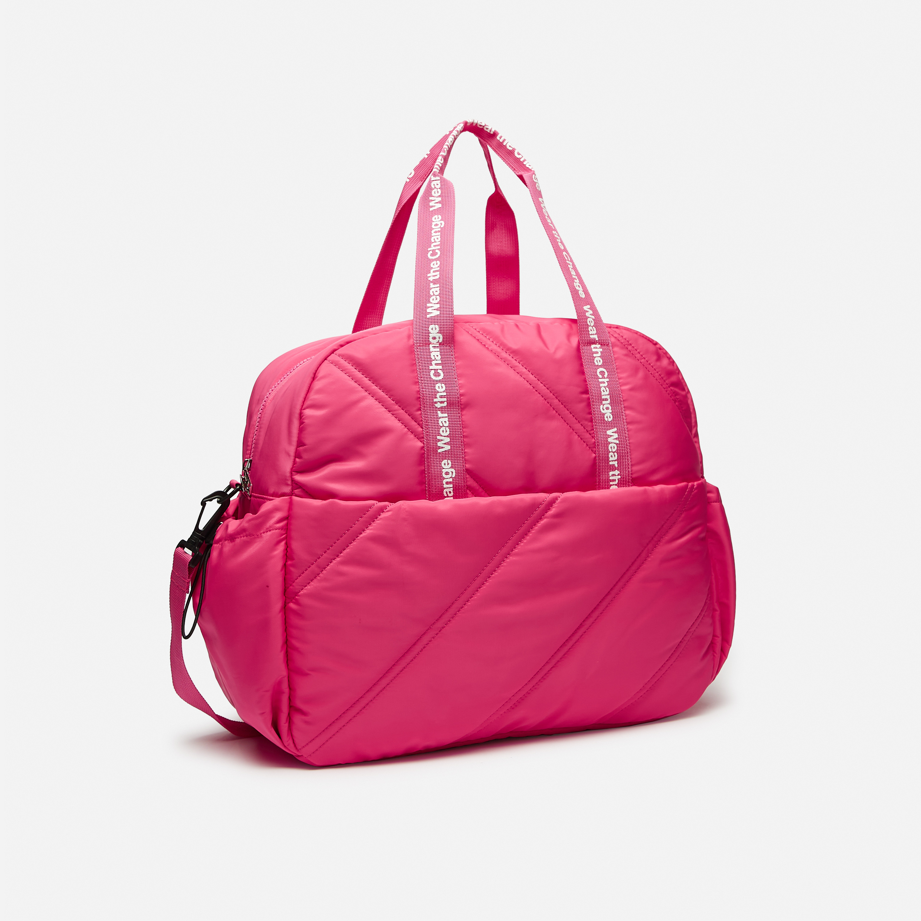 Pink quilted duffle online bag