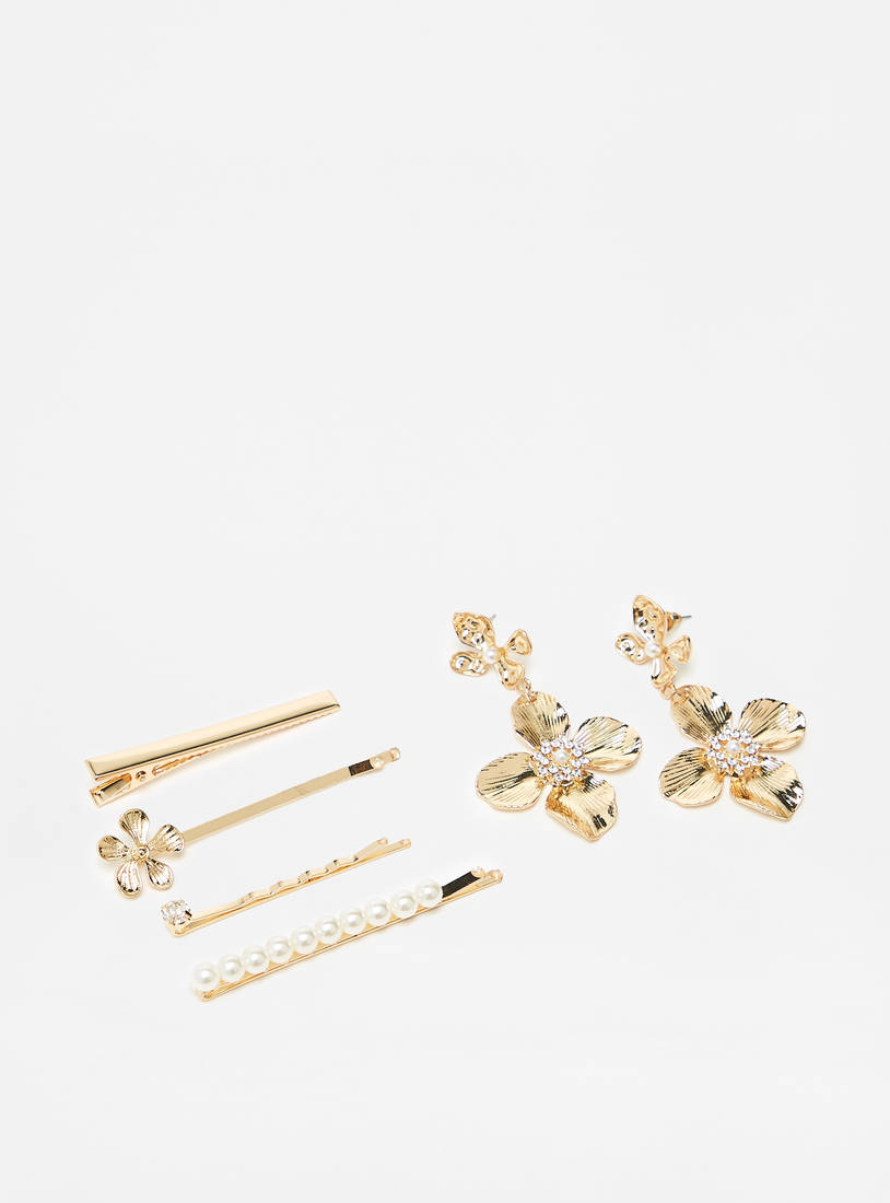 Embellished 4-Piece Hair Accessory and Earrings Set-Sets-image-0