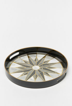 Geometric Print Round Serving Tray with Cutout Handles