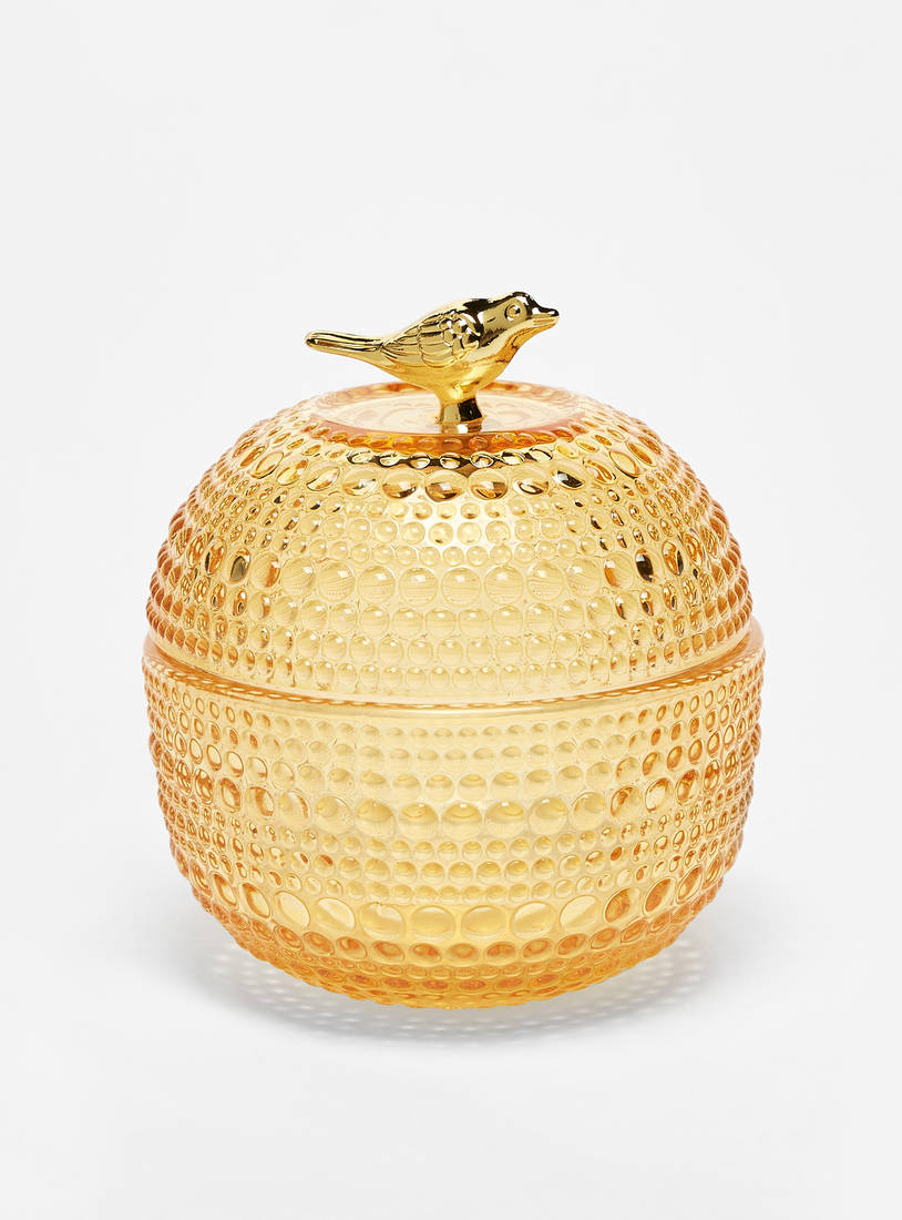 Bubble Textured Glass Jar with Bird Accent Lid-Home Décor-image-0
