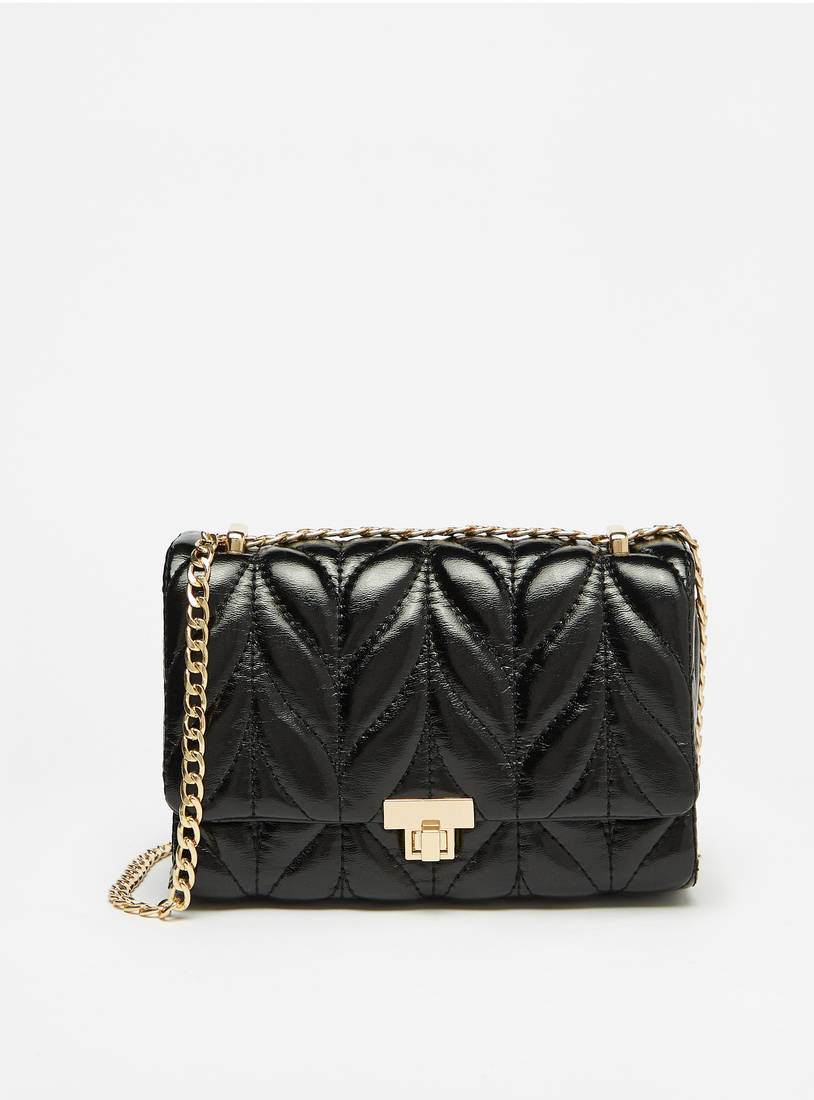 Quilted Crossbody Bag with Chain Strap-Bags-image-0