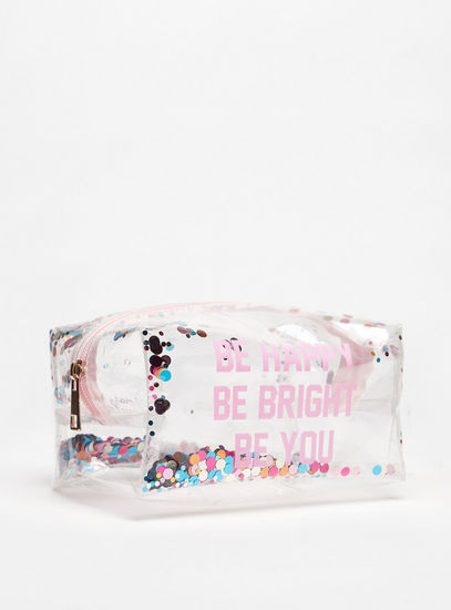 Embellished Slogan Print Pouch