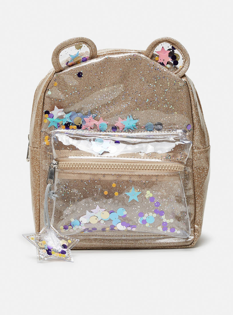 Glitter Print Backpack with Confetti Detail and Ear Applique-Bags-image-0
