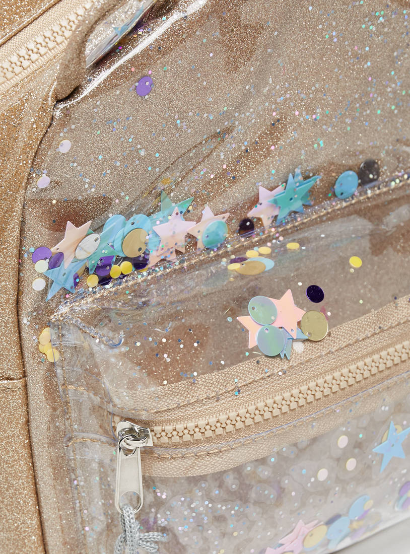 Glitter Print Backpack with Confetti Detail and Ear Applique-Bags-image-1