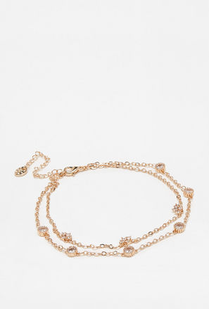 Embellished Chain Link Layered Anklet with Lobster Clasp Closure