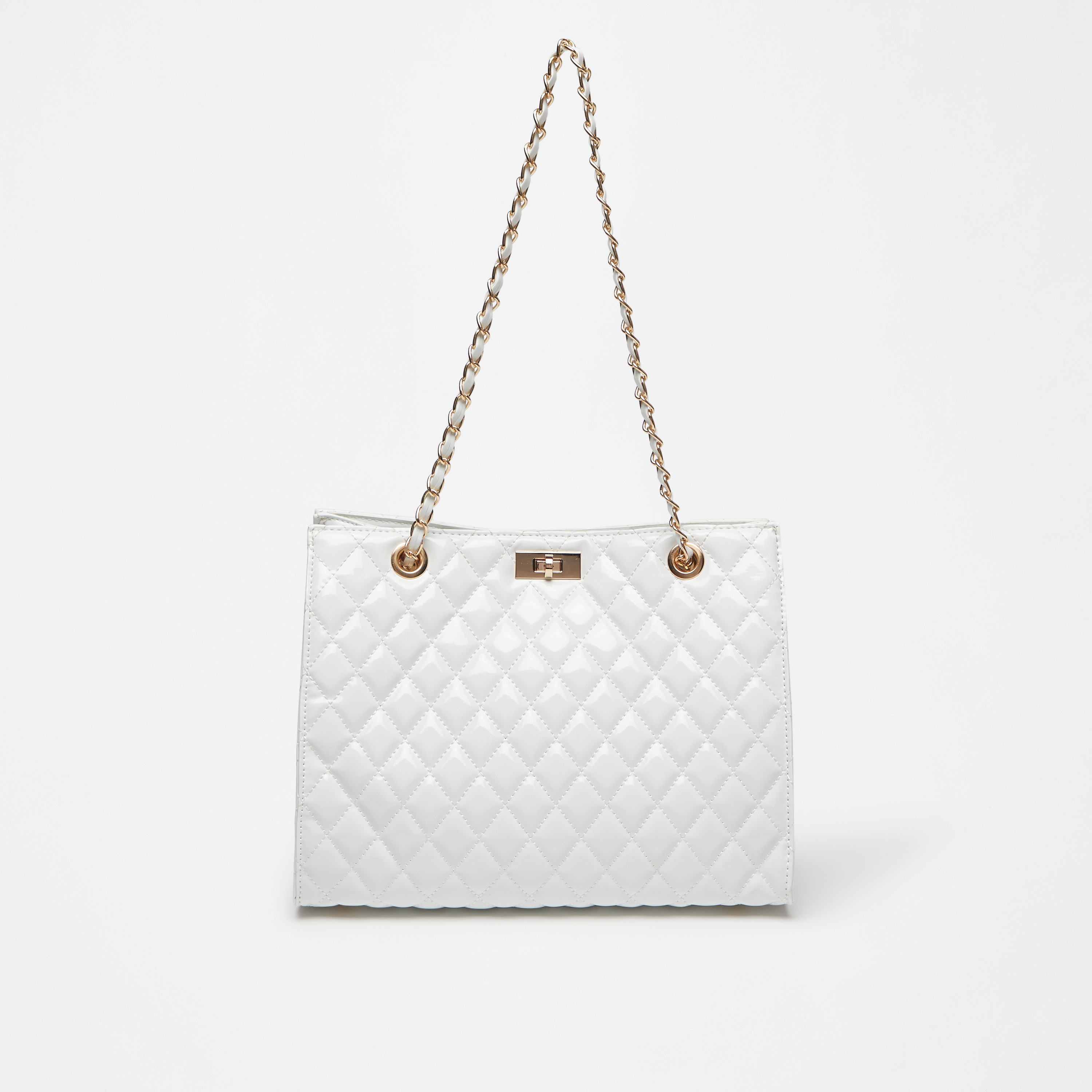 Quilted tote bag with chain online strap