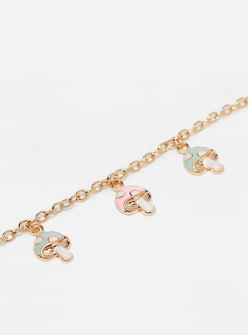 Mushroom Charm Embellished Chain Link Bracelet-Bangles & Bracelets-image-1