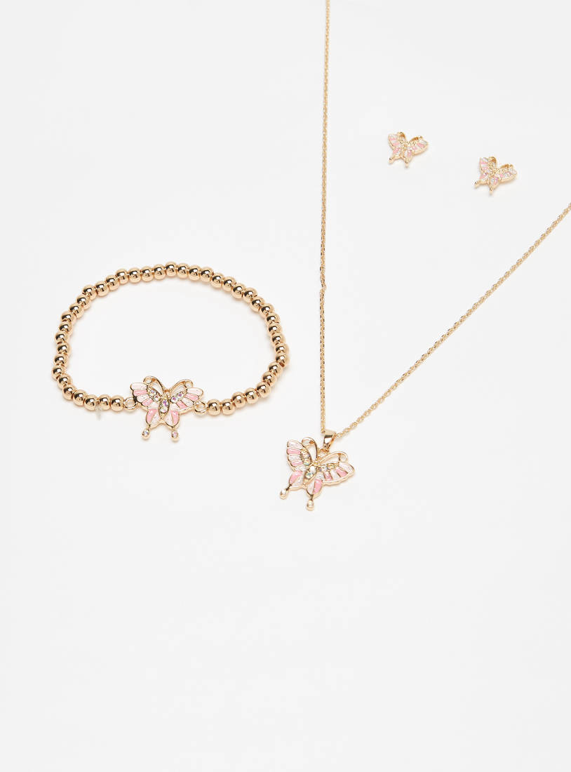 Butterfly Embellished 4-Piece Necklace Set-Sets-image-0