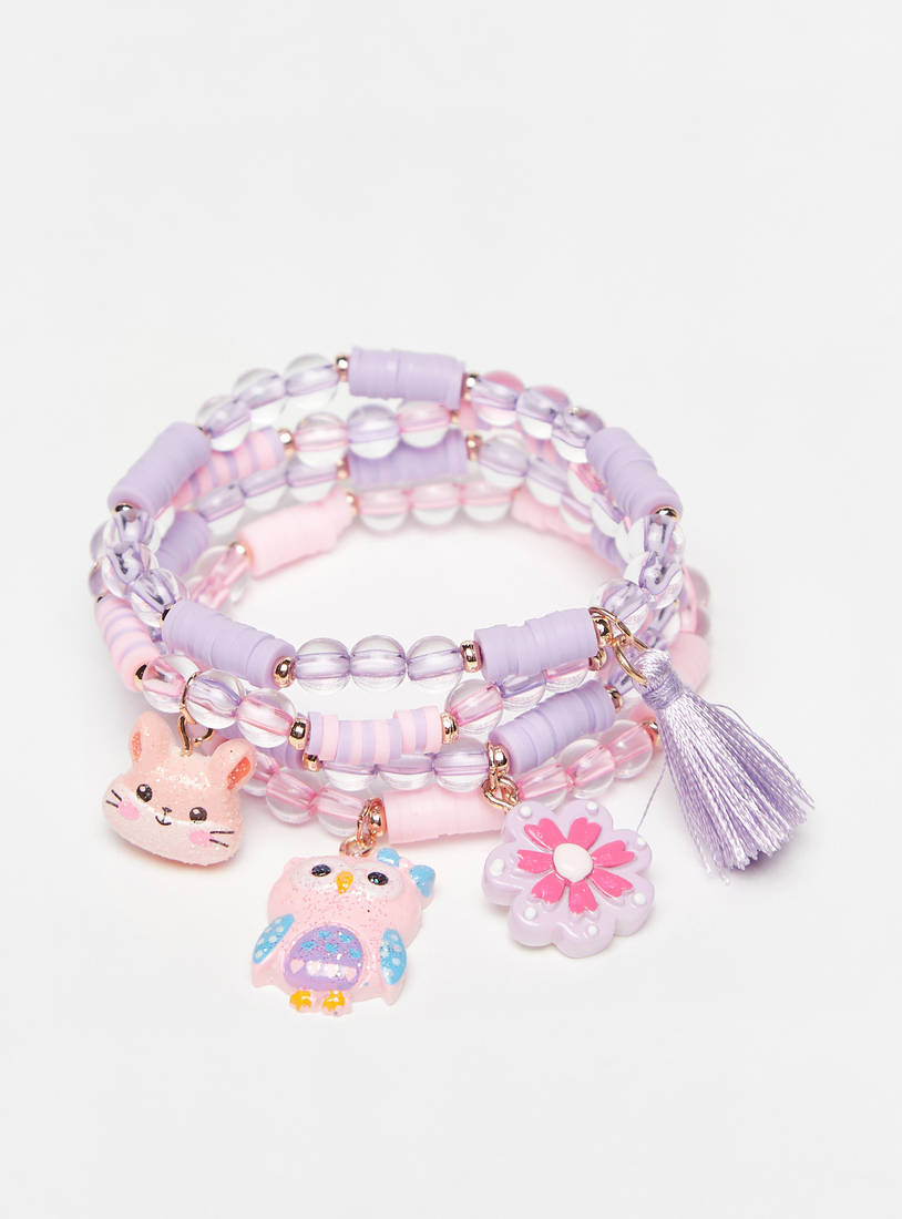 Pack of 4 - Beads and Charm Embellished Elasticated Bracelet-Bangles & Bracelets-image-0