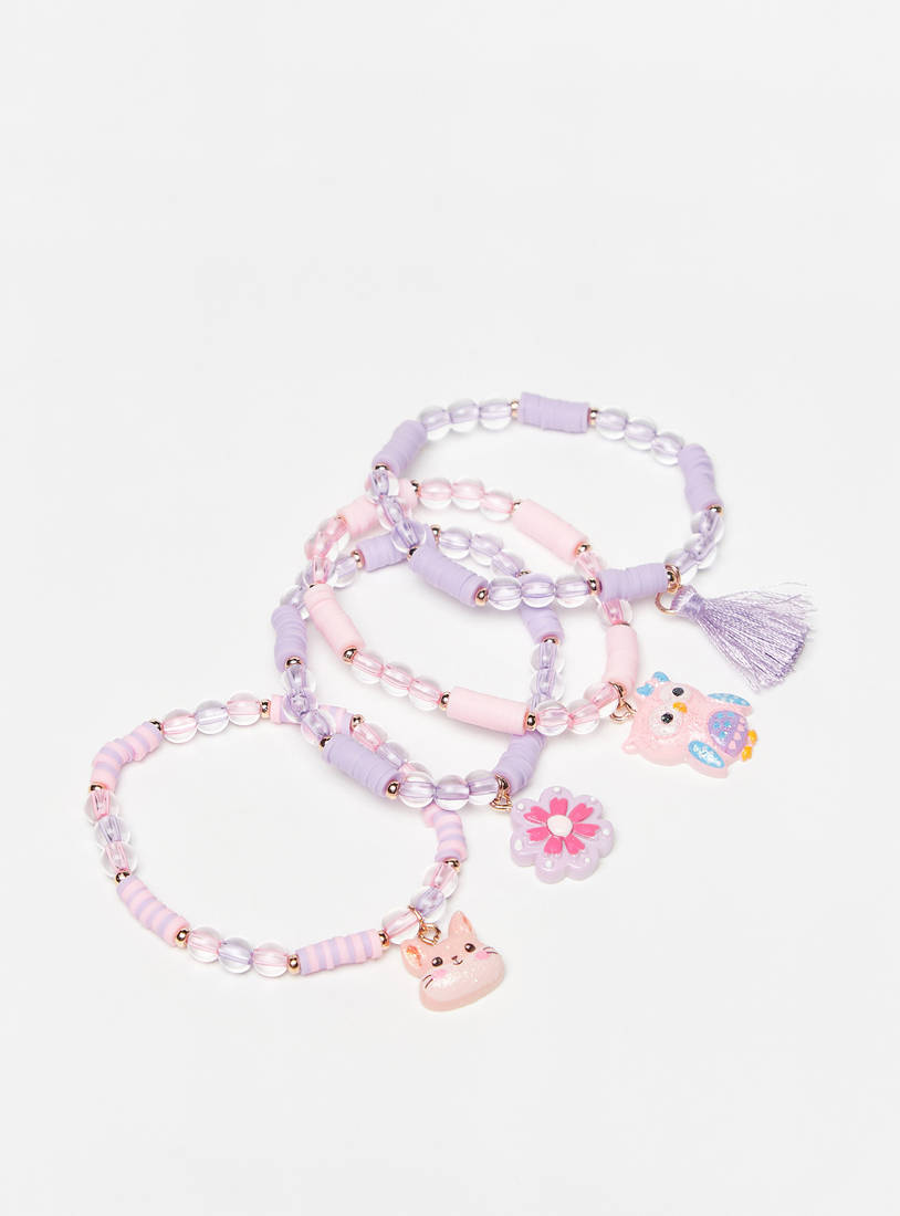 Pack of 4 - Beads and Charm Embellished Elasticated Bracelet-Bangles & Bracelets-image-1