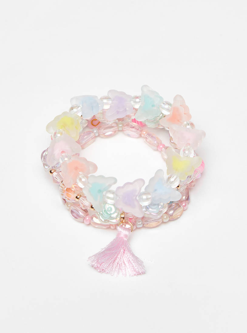 Pack of 4 - Bead Embellished Elasticated Bracelet-Bangles & Bracelets-image-0