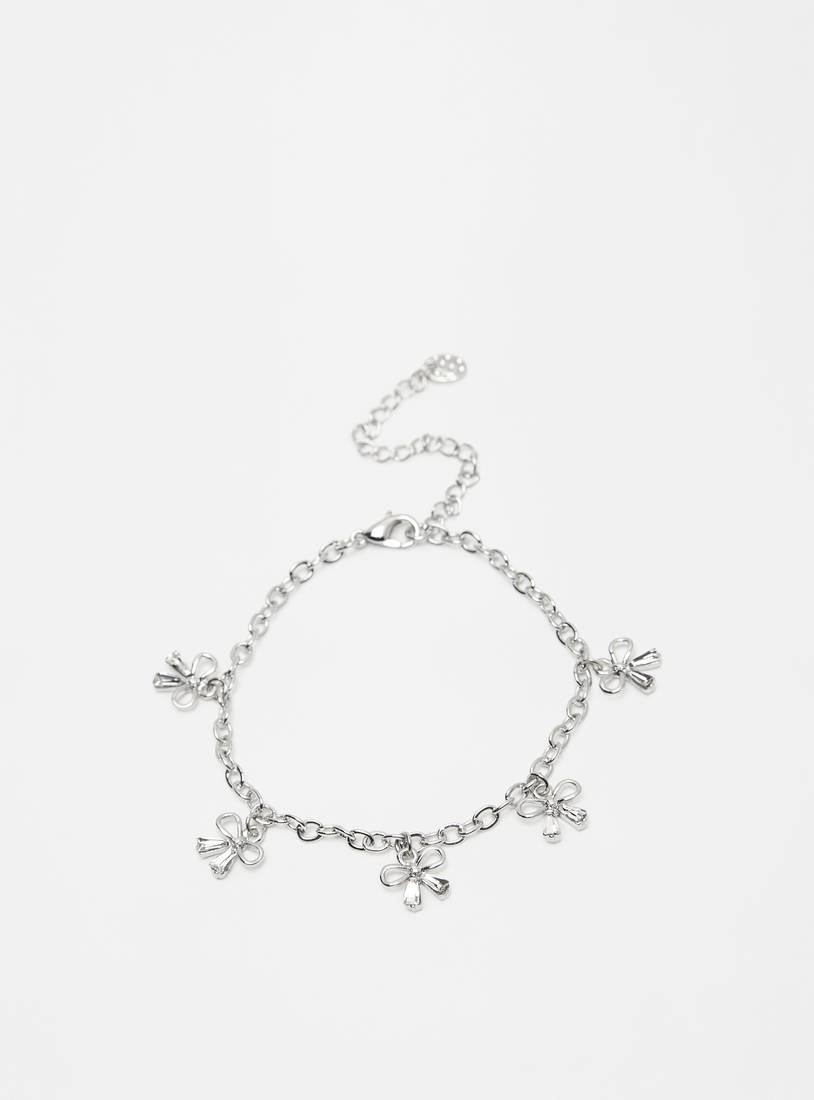 Metallic Bow Charm Bracelet with Lobster Clasp Closure-Bangles & Bracelets-image-0