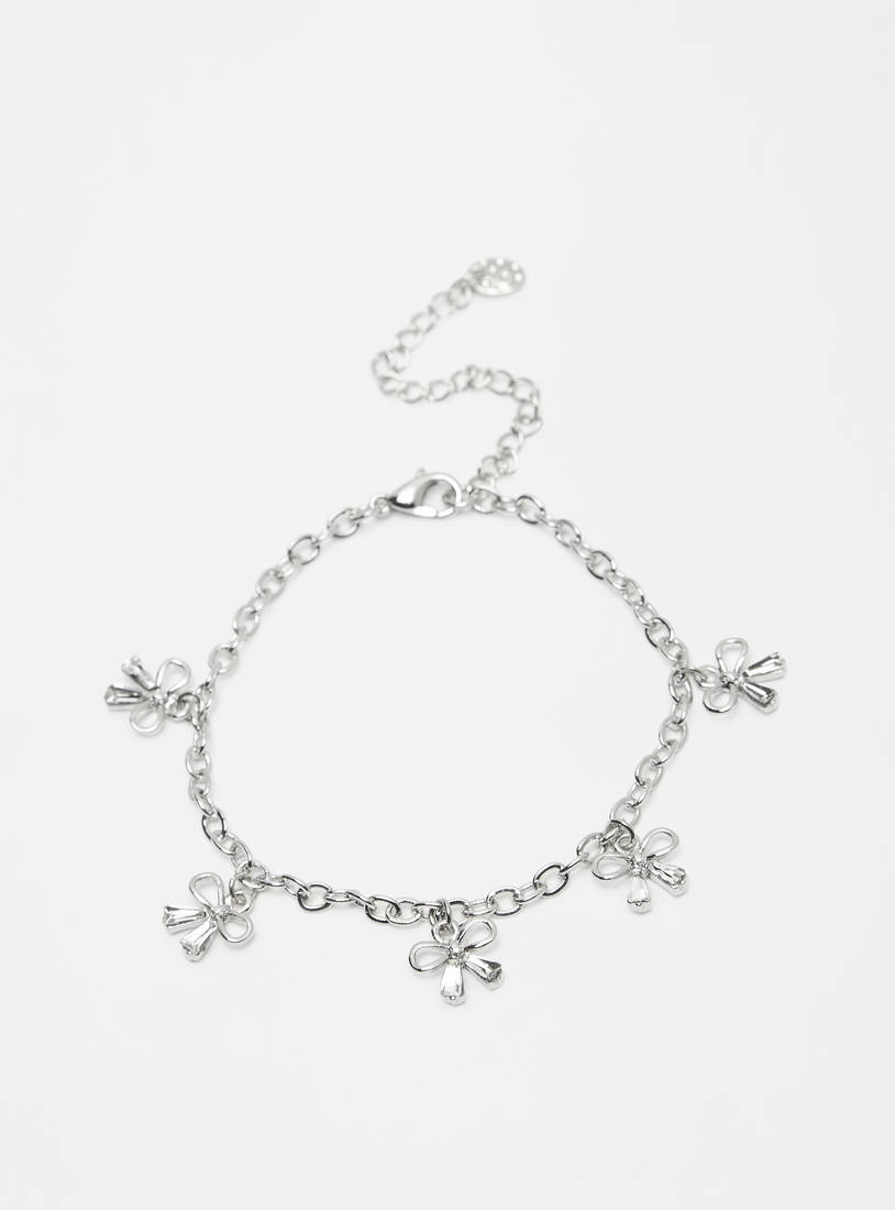 Metallic Bow Charm Bracelet with Lobster Clasp Closure-Bangles & Bracelets-image-1