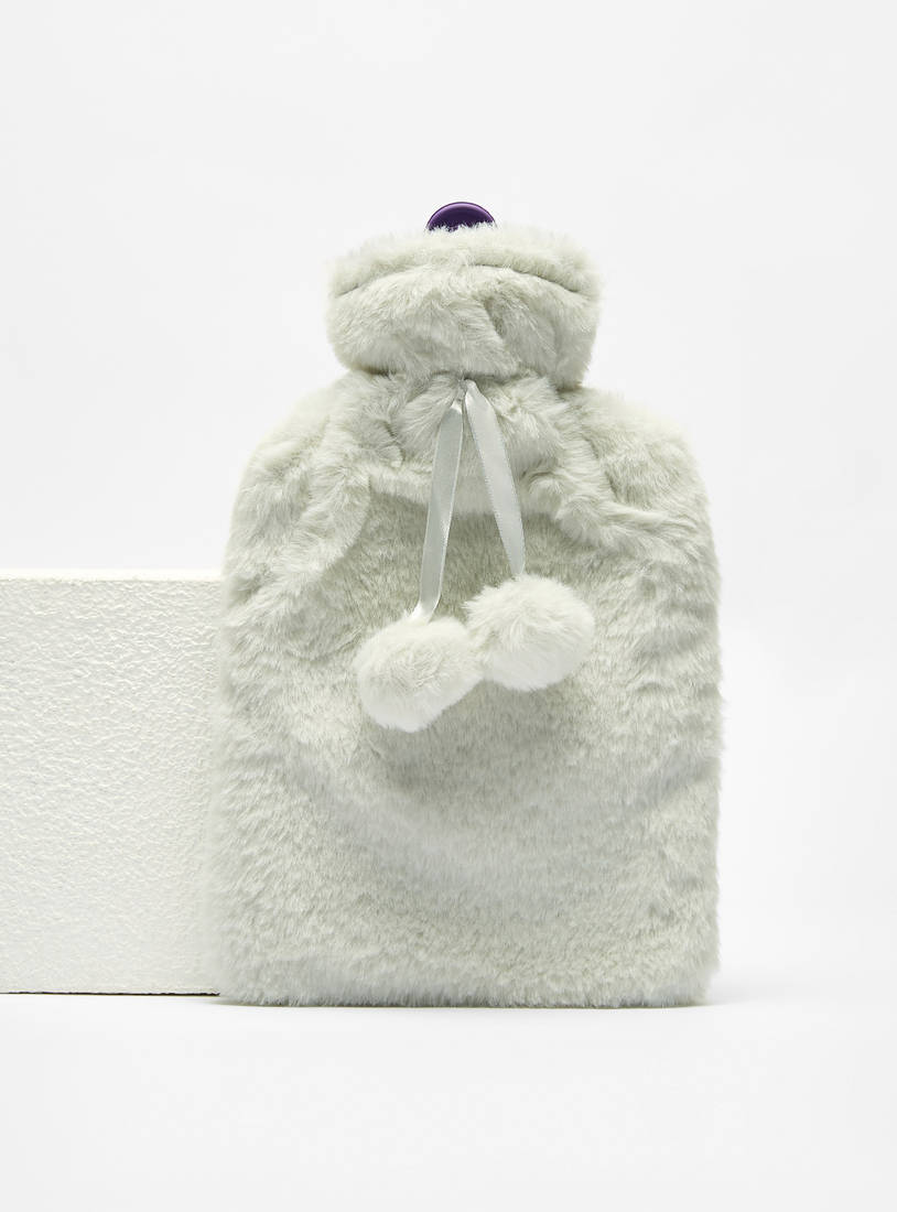 Faux Fur Textured Hot Water Bag with Pom-Pom Detail-Travel Accessories-image-0