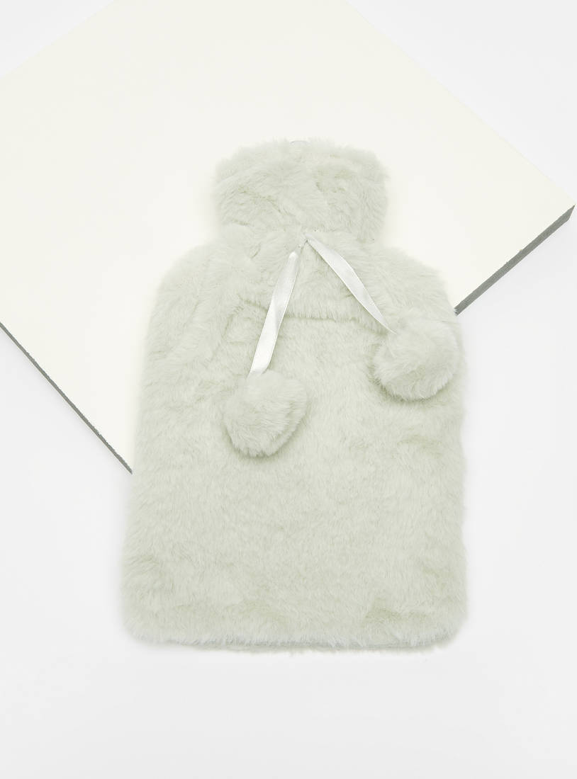 Faux Fur Textured Hot Water Bag with Pom-Pom Detail-Travel Accessories-image-1