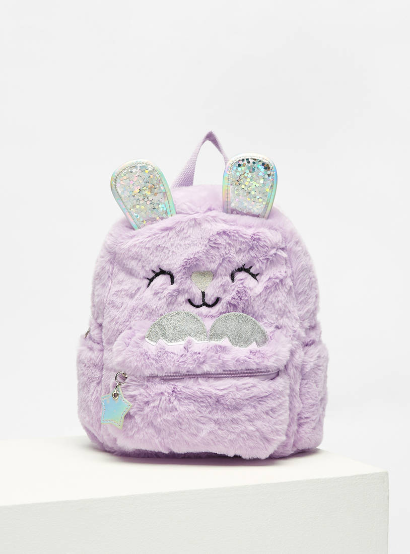 Plush Textured Backpack with Applique Detail-Backpacks-image-0
