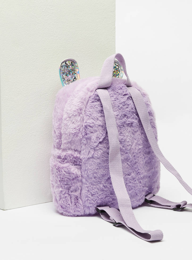 Plush Textured Backpack with Applique Detail-Backpacks-image-1