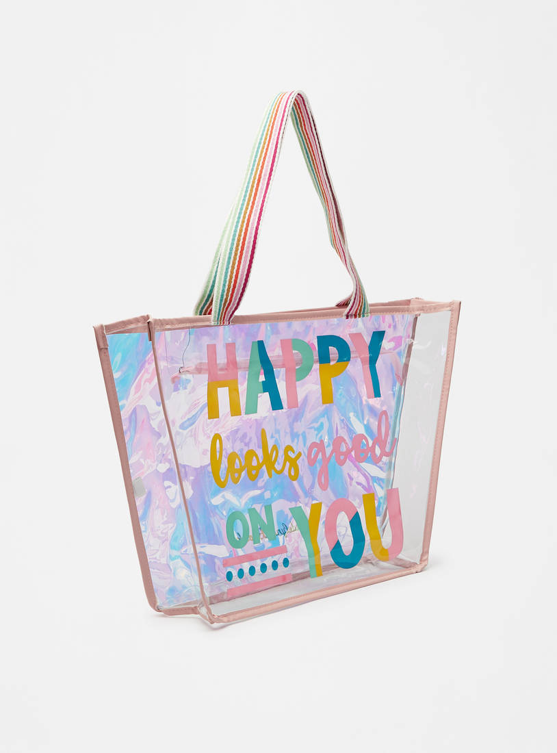 Typographic Print Tote Bag with Double Handle and Zip Closure-Bags-image-1
