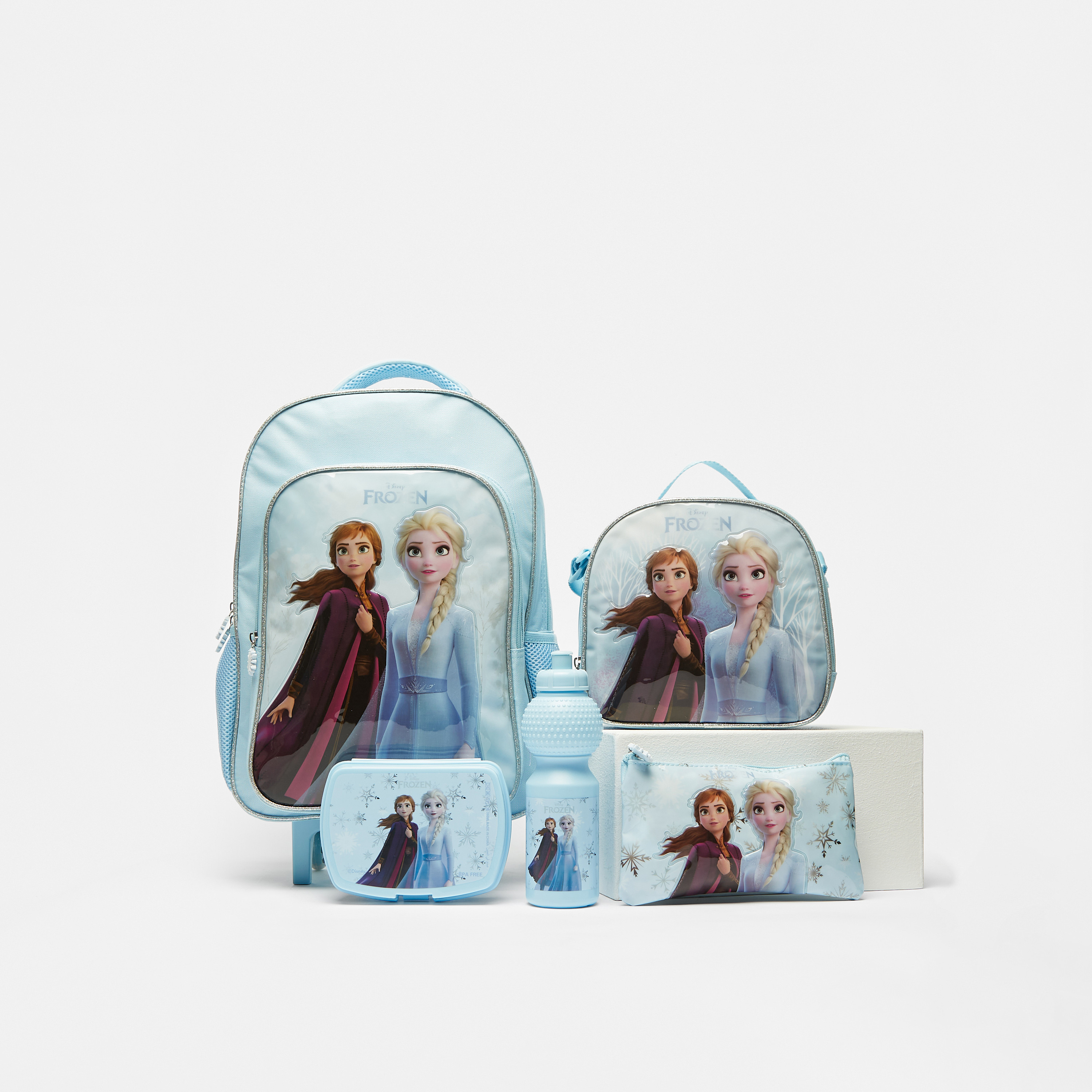 Shop Frozen Elsa and Anna Print 5 Piece Trolley Backpack Set Online Max UAE