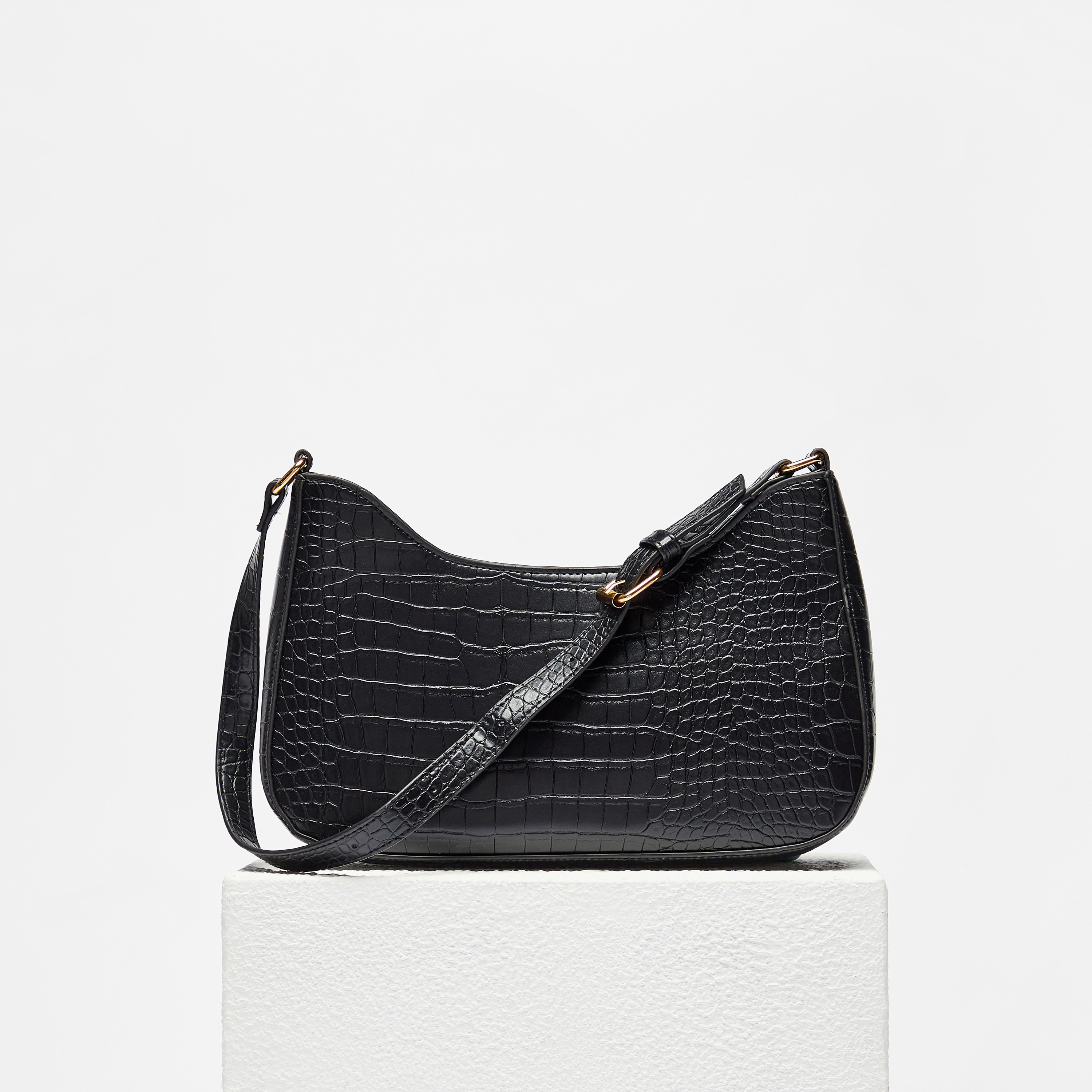 Shop Textured Shoulder Bag with Zip Closure Online | Max Qatar