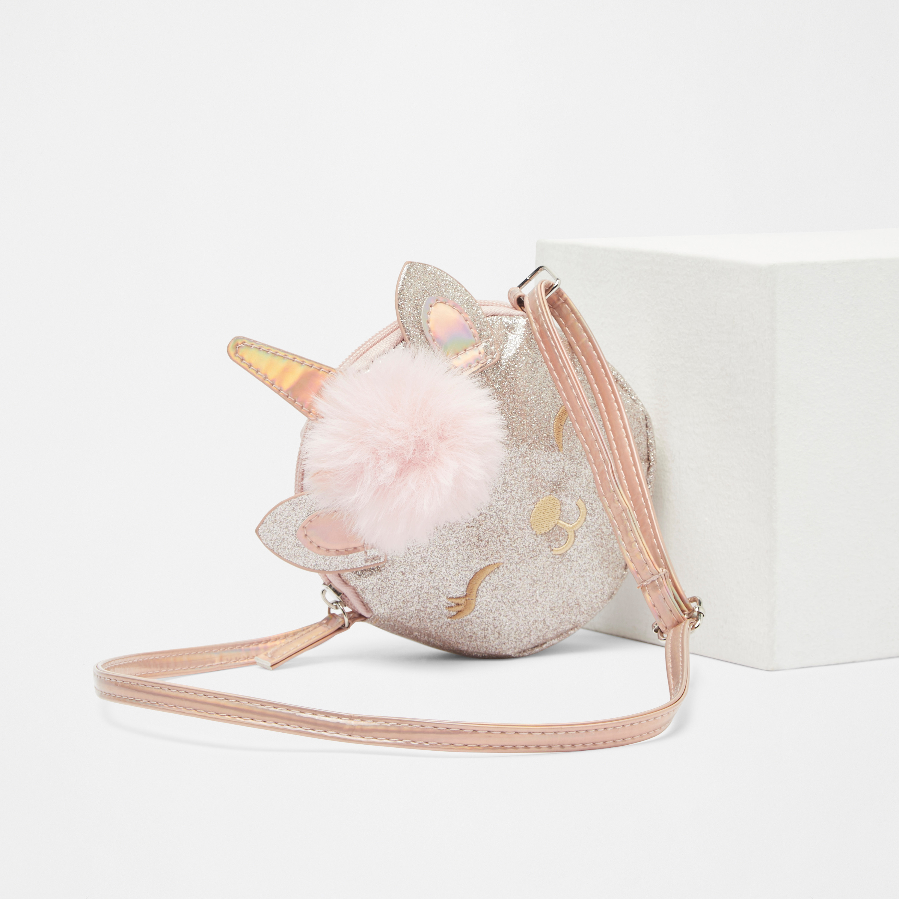 Shop Unicorn Applique Crossbody Bag with Zip Closure Online