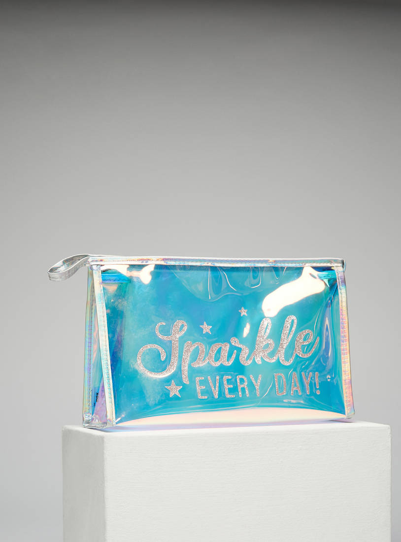 Typography Embellished Pouch with Zip Closure-Pouches-image-0